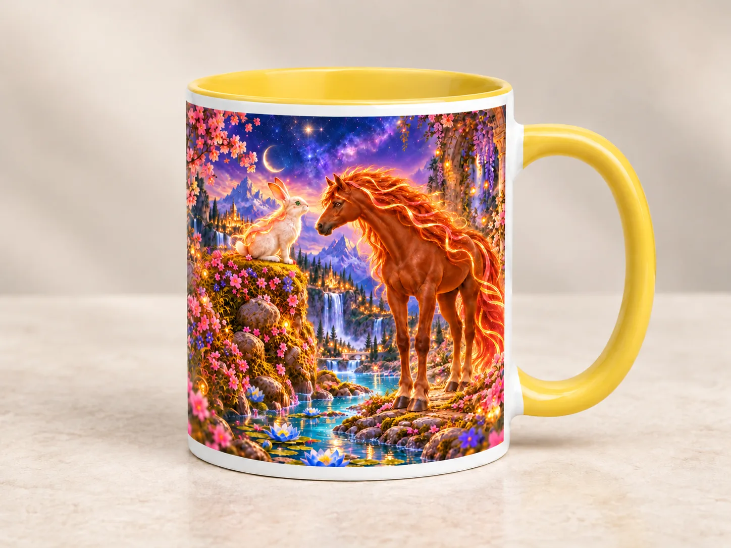 Photorealistic concept mockup of Cosmic Mug featuring Lumi’s personal Cosmic Identity artwork